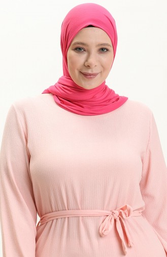 Farbalı Büyük Beden Elbise 4581-06 Pudra