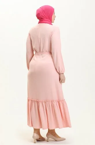 Farbalı Büyük Beden Elbise 4581-06 Pudra