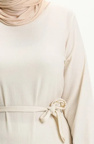 Farbalı Büyük Beden Elbise 4581-09 Krem