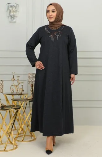 Robe En Maille D`acier Brodée Grande Taille 4878-02 Bleu Marine 4878-02