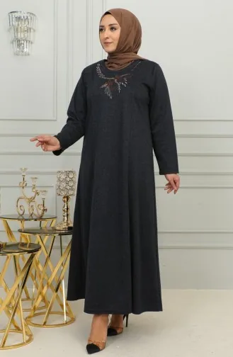 Robe En Maille D`acier Brodée Grande Taille 4878-02 Bleu Marine 4878-02