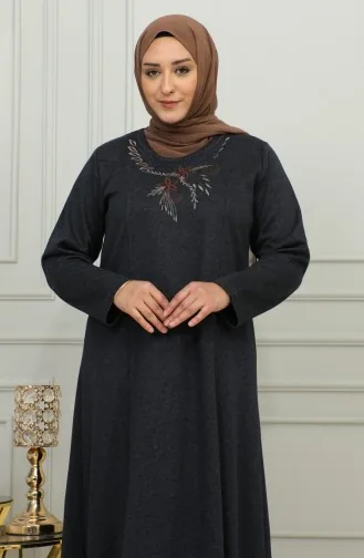 Robe En Maille D`acier Brodée Grande Taille 4878-02 Bleu Marine 4878-02