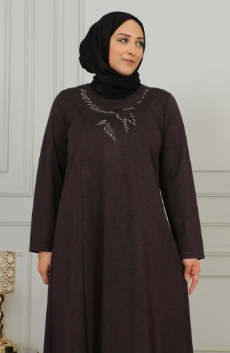 Robe En Maille D`acier Brodée Grande Taille 4878-04 Prune 4878-04