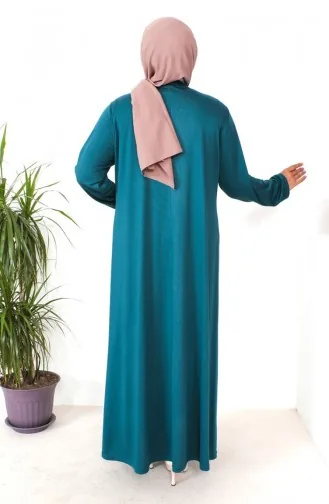 Übergröße Kleid Aus Gekämmter Baumwolle Mit Steinmuster 4932-02 Petrol 4932-02