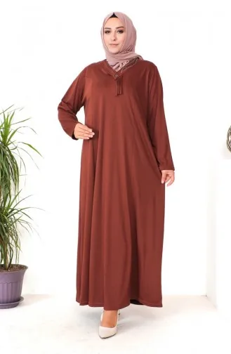 Robe En Coton Peigné Imprimé Pierre Grande Taille 4932-03 Tan 4932-03