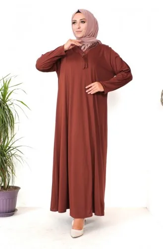 Robe En Coton Peigné Imprimé Pierre Grande Taille 4932-03 Tan 4932-03