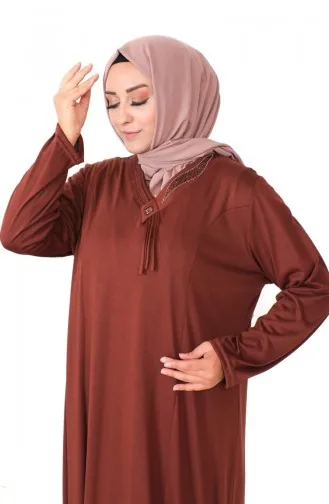 Robe En Coton Peigné Imprimé Pierre Grande Taille 4932-03 Tan 4932-03
