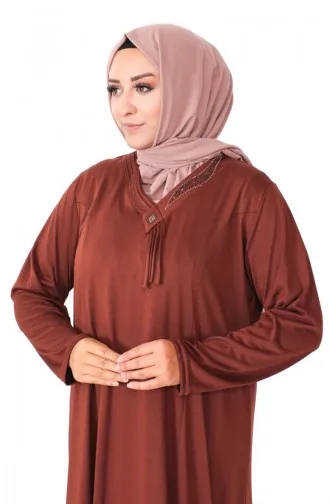 Robe En Coton Peigné Imprimé Pierre Grande Taille 4932-03 Tan 4932-03