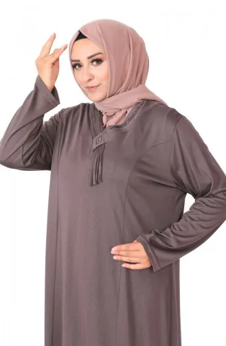 Plus Size Stone Printed Combed Cotton Dress 4932-04 Brown 4932-04