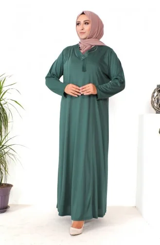 Plus Size Stone Print Gekamde Katoenen Jurk 4932-05 Donkergroen 4932-05