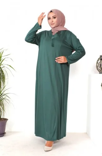 Plus Size Stone Print Gekamde Katoenen Jurk 4932-05 Donkergroen 4932-05