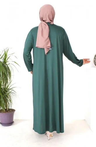 Plus Size Stone Print Gekamde Katoenen Jurk 4932-05 Donkergroen 4932-05