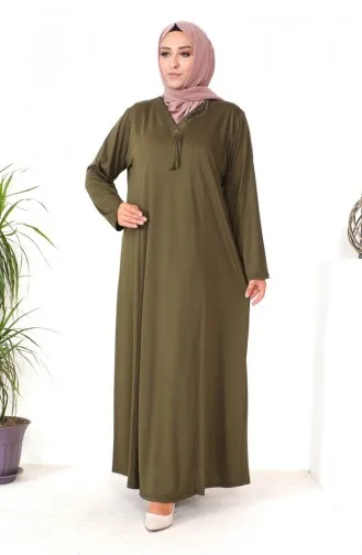 Plus Size Stone Print Gekamde Katoenen Jurk 4932-07 Khaki 4932-07