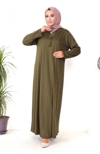 Plus Size Stone Print Gekamde Katoenen Jurk 4932-07 Khaki 4932-07