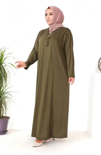 Plus Size Stone Print Gekamde Katoenen Jurk 4932-07 Khaki 4932-07