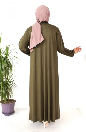 Plus Size Stone Print Gekamde Katoenen Jurk 4932-07 Khaki 4932-07