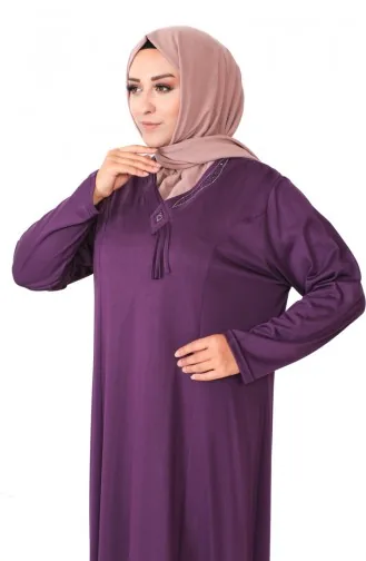 Robe En Coton Peigné Imprimé Pierre Grande Taille 4932-08 Prune 4932-08