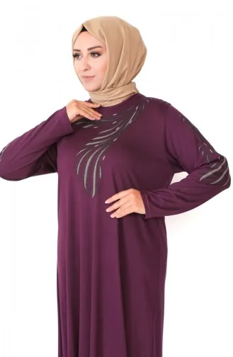 فستان قطني ممشط مقاس كبير 4944-01 أرجواني 4944-01