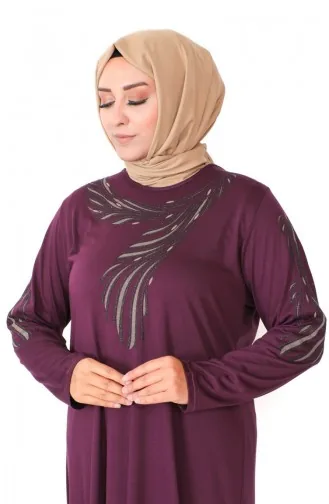 فستان قطني ممشط مقاس كبير 4944-01 أرجواني 4944-01