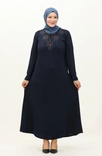 Plus Size Embroidered Dress 4952-02 Navy Blue 4952-02