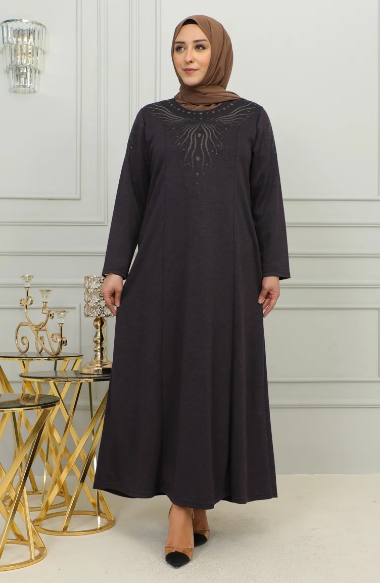Robe En Viscose Brodée Grande Taille 4956-01 Prune 4956-01