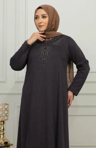 Robe En Viscose Brodée Grande Taille 4956-01 Prune 4956-01