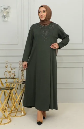 Robe En Viscose Brodée Grande Taille 4956-03 Kaki 4956-03