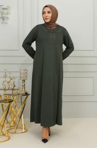 Robe En Viscose Brodée Grande Taille 4956-03 Kaki 4956-03