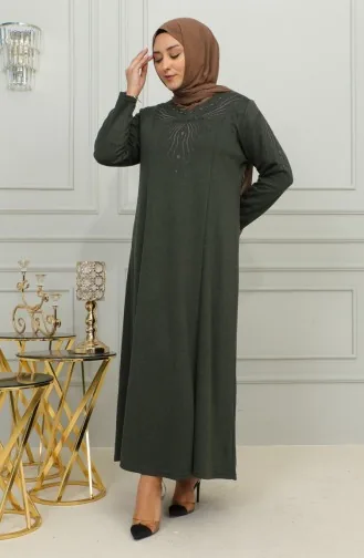 Robe En Viscose Brodée Grande Taille 4956-03 Kaki 4956-03