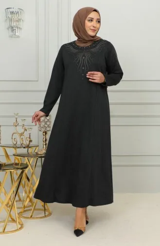 Übergröße Besticktes Viskosekleid 4956-04 Schwarz 4956-04