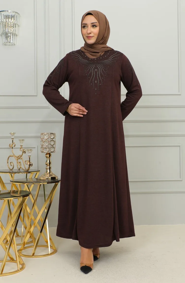 Robe En Viscose Brodée Grande Taille 4956-05 Marron 4956-05