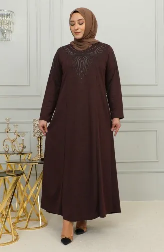 Robe En Viscose Brodée Grande Taille 4956-05 Marron 4956-05