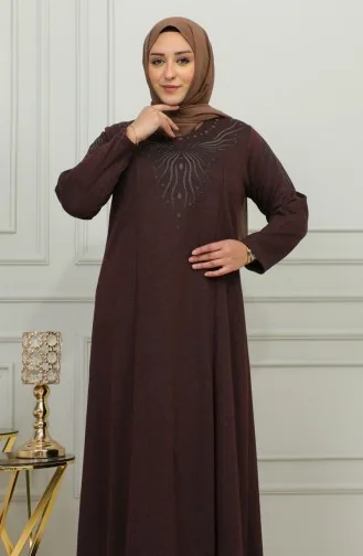 Robe En Viscose Brodée Grande Taille 4956-05 Marron 4956-05
