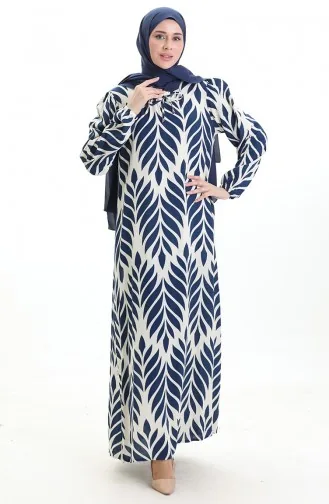 فستان فيسكوز بياقة مربعة 994585I-04 أزرق داكن 994585I-04