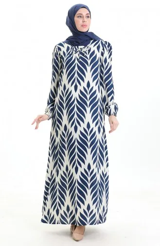 فستان فيسكوز بياقة مربعة 994585I-04 أزرق داكن 994585I-04