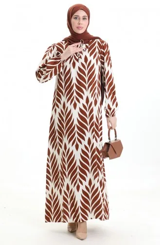 فستان فيسكوز بياقة مربعة 994585I-05 بني 994585I-05