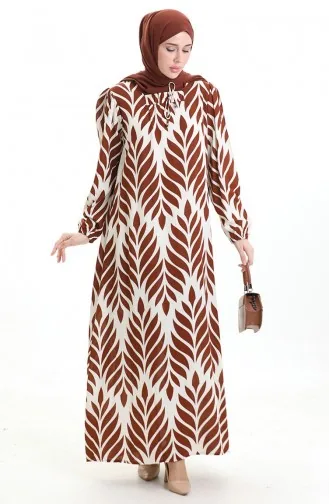 فستان فيسكوز بياقة مربعة 994585I-05 بني 994585I-05