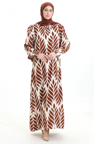 فستان فيسكوز بياقة مربعة 994585I-05 بني 994585I-05