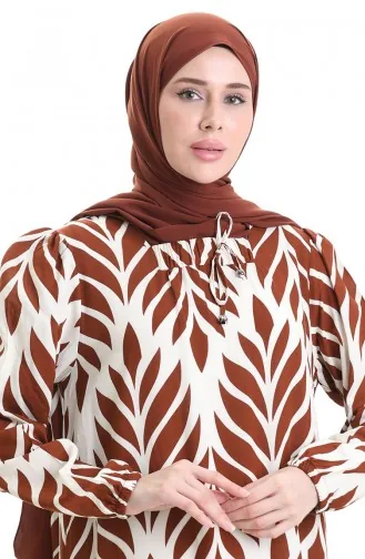 فستان فيسكوز بياقة مربعة 994585I-05 بني 994585I-05