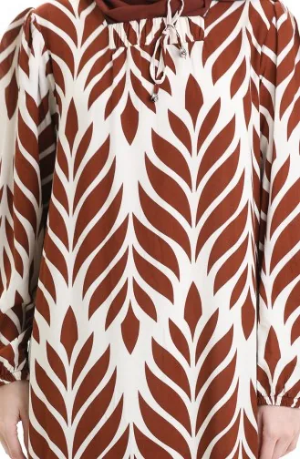 فستان فيسكوز بياقة مربعة 994585I-05 بني 994585I-05