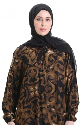 Viskon Kare Yaka Elbise 994585J-01 Siyah Kahverengi