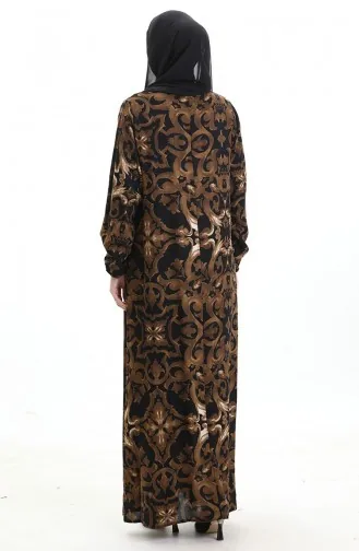 Viskon Kare Yaka Elbise 994585J-01 Siyah Kahverengi