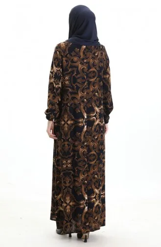 Viskon Kare Yaka Elbise 994585J-02 Lacivert Kahverengi