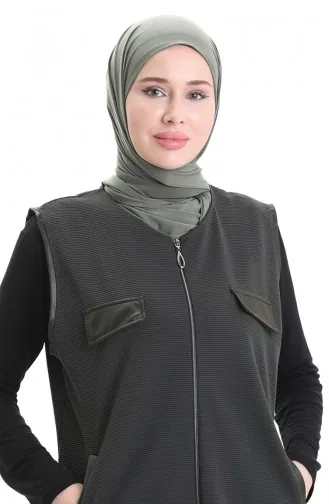 Leder Kombinierte Weste 994763-02 Khaki 994763-02