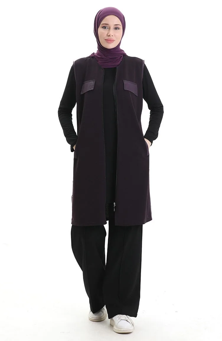 Leder Kombinierte Weste 994763-03 Pflaume 994763-03