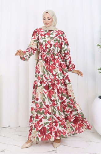 Modal Stoff Kleid Mit Bindegürtel 0163-04 Khaki Grün 0163-04