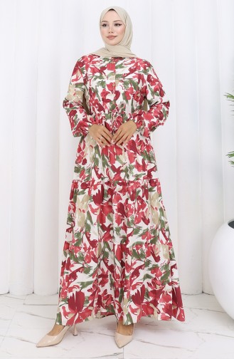 Modal Stoff Kleid Mit Bindegürtel 0163-04 Khaki Grün 0163-04