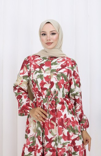 Modal Stoff Kleid Mit Bindegürtel 0163-04 Khaki Grün 0163-04
