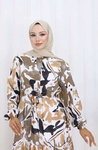 Modal Kumaş Beli Bağcıklı Elbise 0165-04 Vizon Siyah