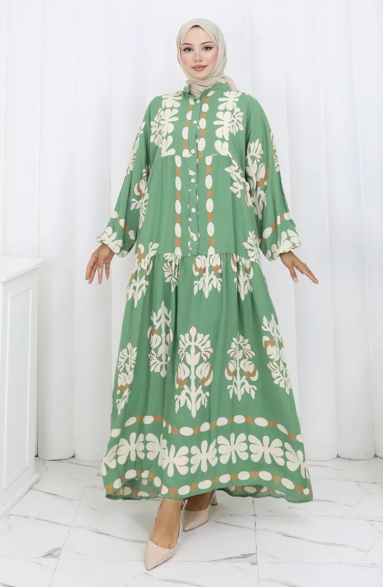 Viskose Stoff Halbknopf Kleid 2156-01 Khaki 2156-01